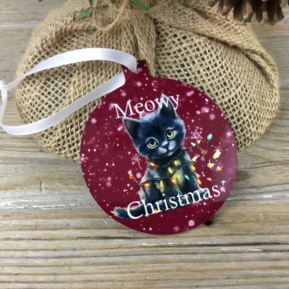 Black Cat Meowy Christmas Ornament Double Sided - Picture 4 of 5